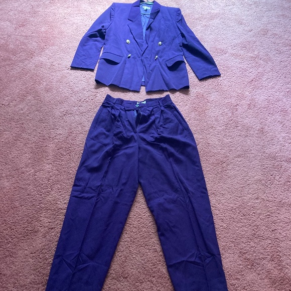 Vintage Talbots Purple Wool Pantsuit Size 12 Pants & Blazer/Jacket set - Picture 1 of 16